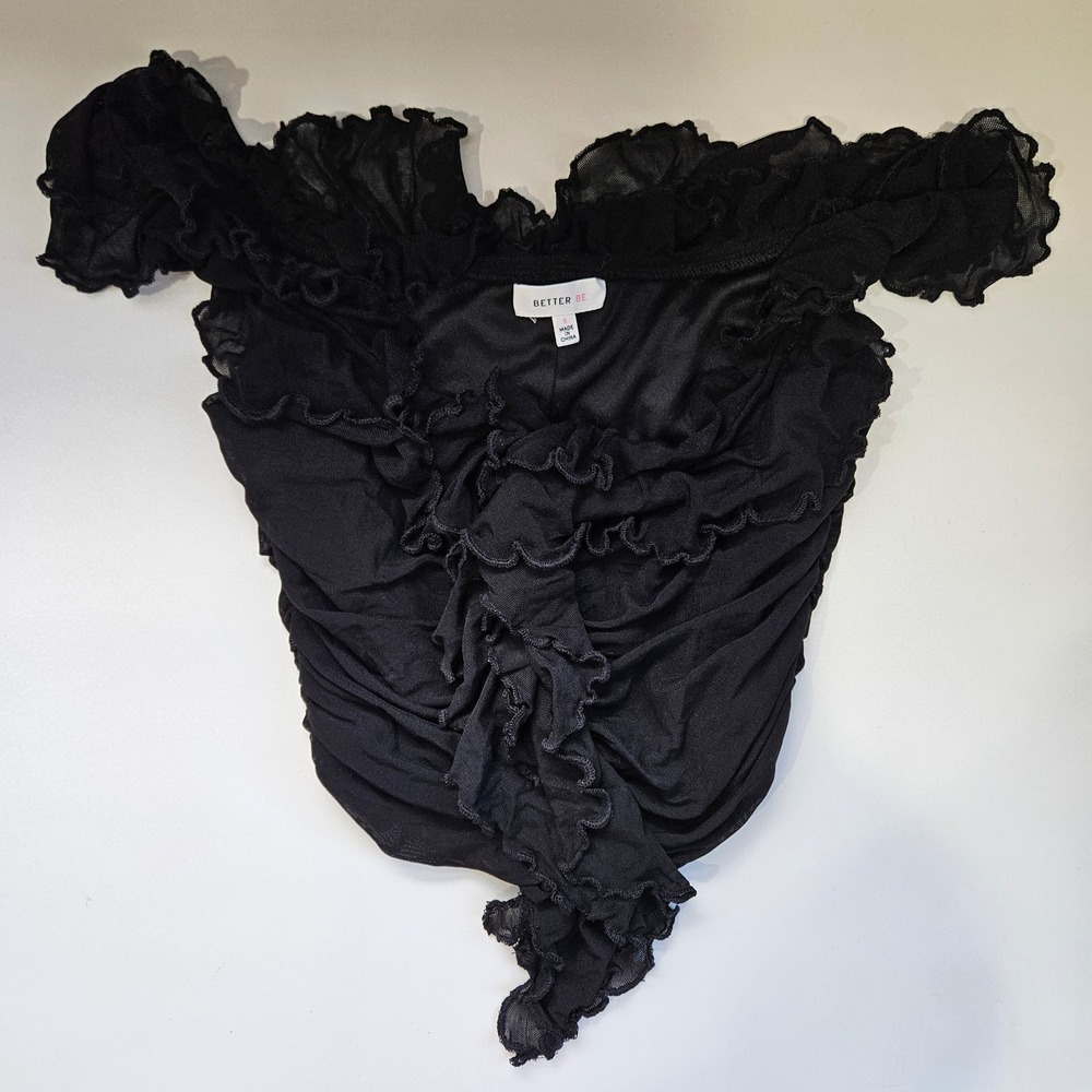 Y2K Ruffle Top Black Fairy Grunge Goth Coquette Small Whimsigoth Renfaire